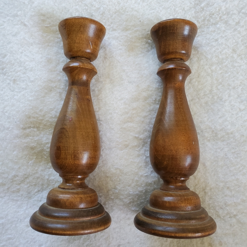 Vintage 1970's Wood Candle Holders